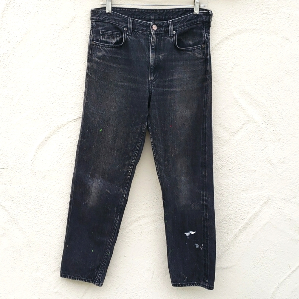 COS Paint Splattered Jeans Women's Size 29 Washed Black High Rise Straight Leg